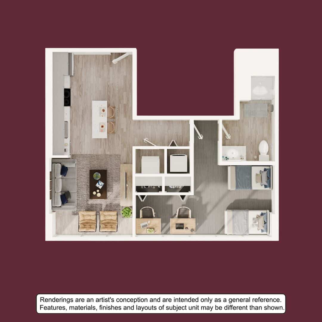1BR/1BA – A2 floor plan