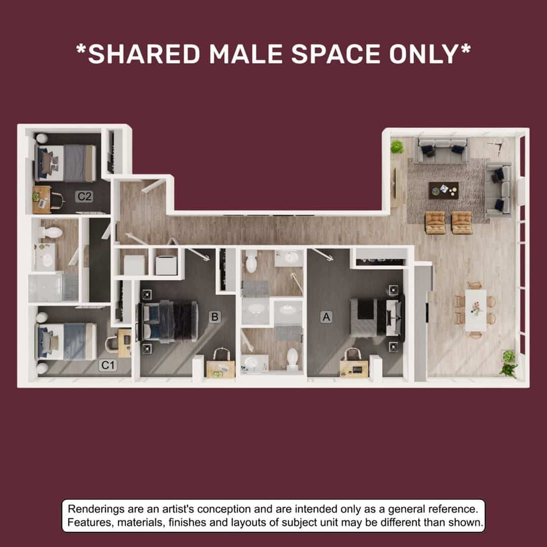 3BR/3BA – C1 floor plan