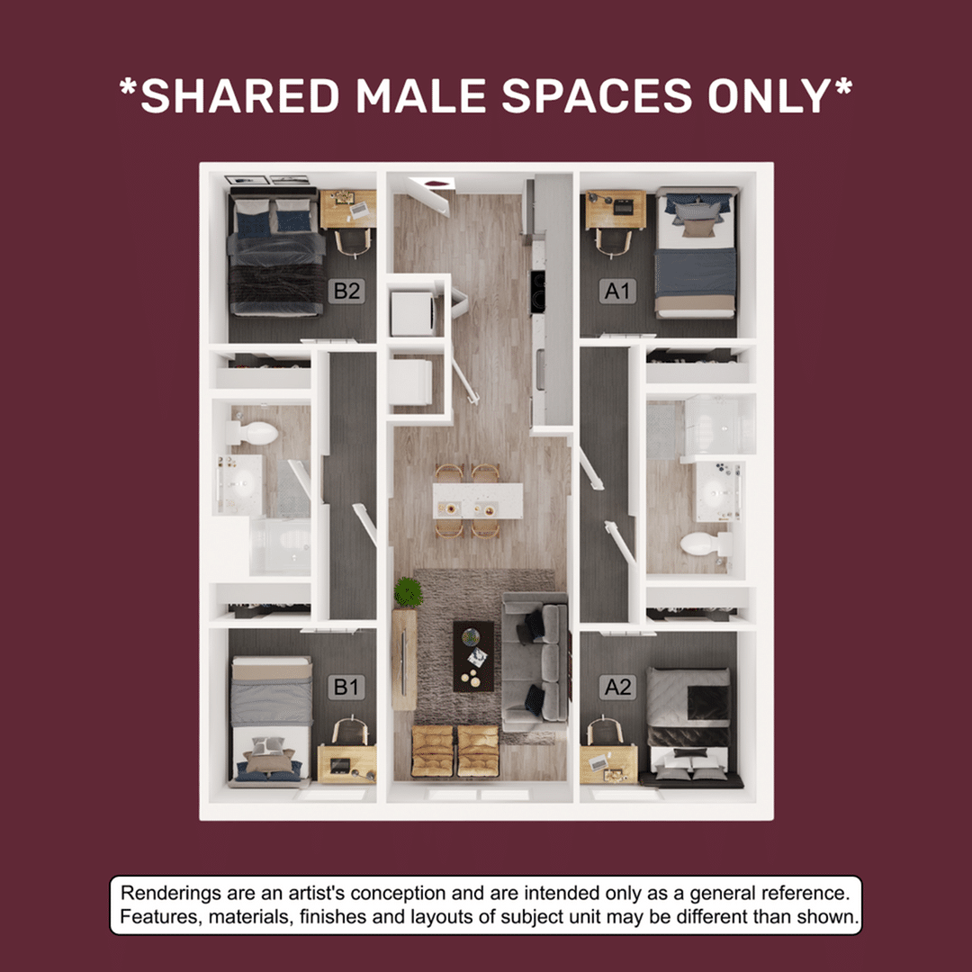 2BR/2BA – B1 floor plan