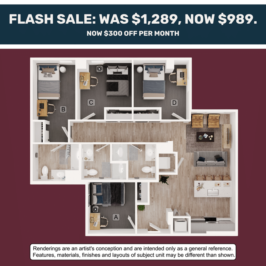 4BR/3BA – D1 floor plan