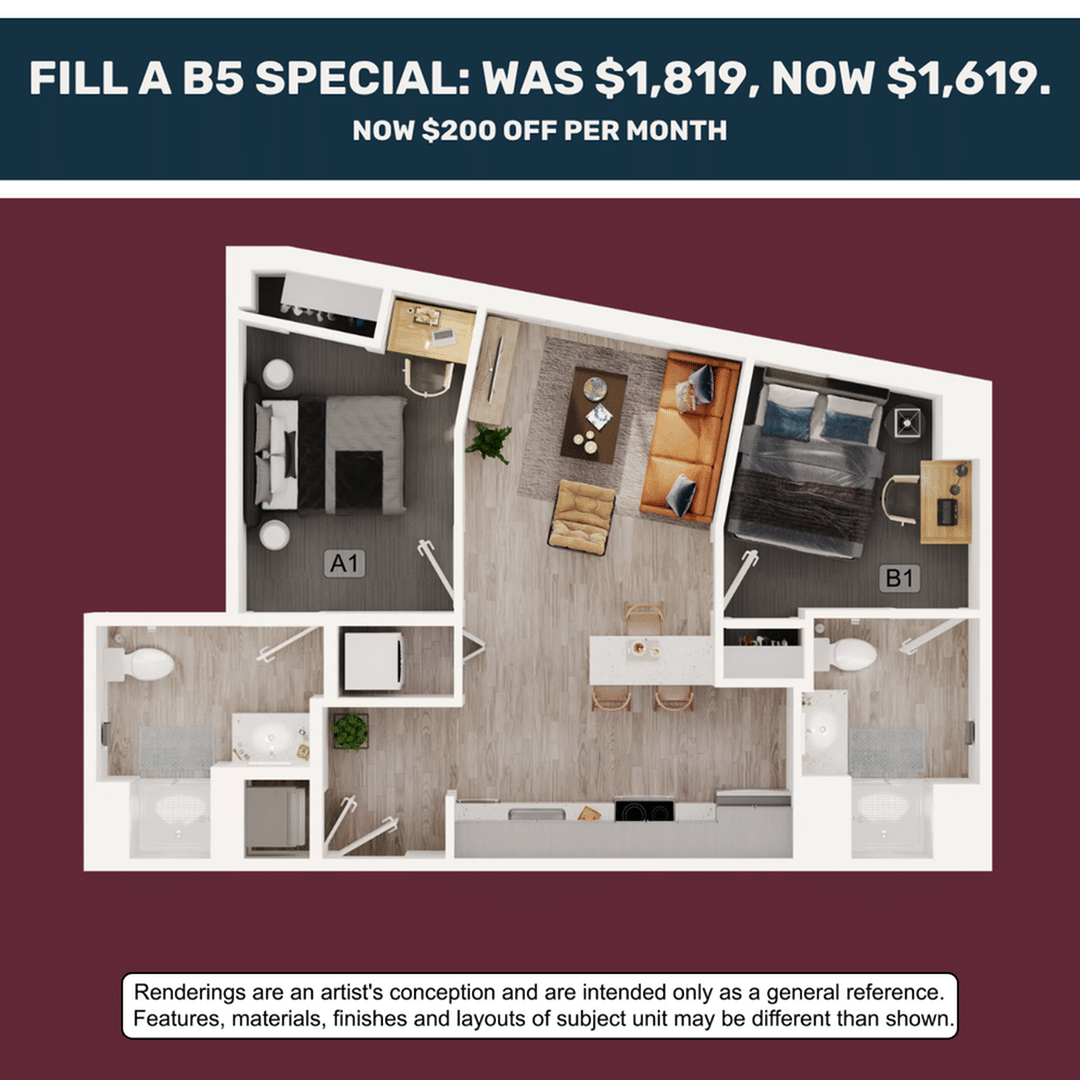 2BR/2BA – B5 floor plan