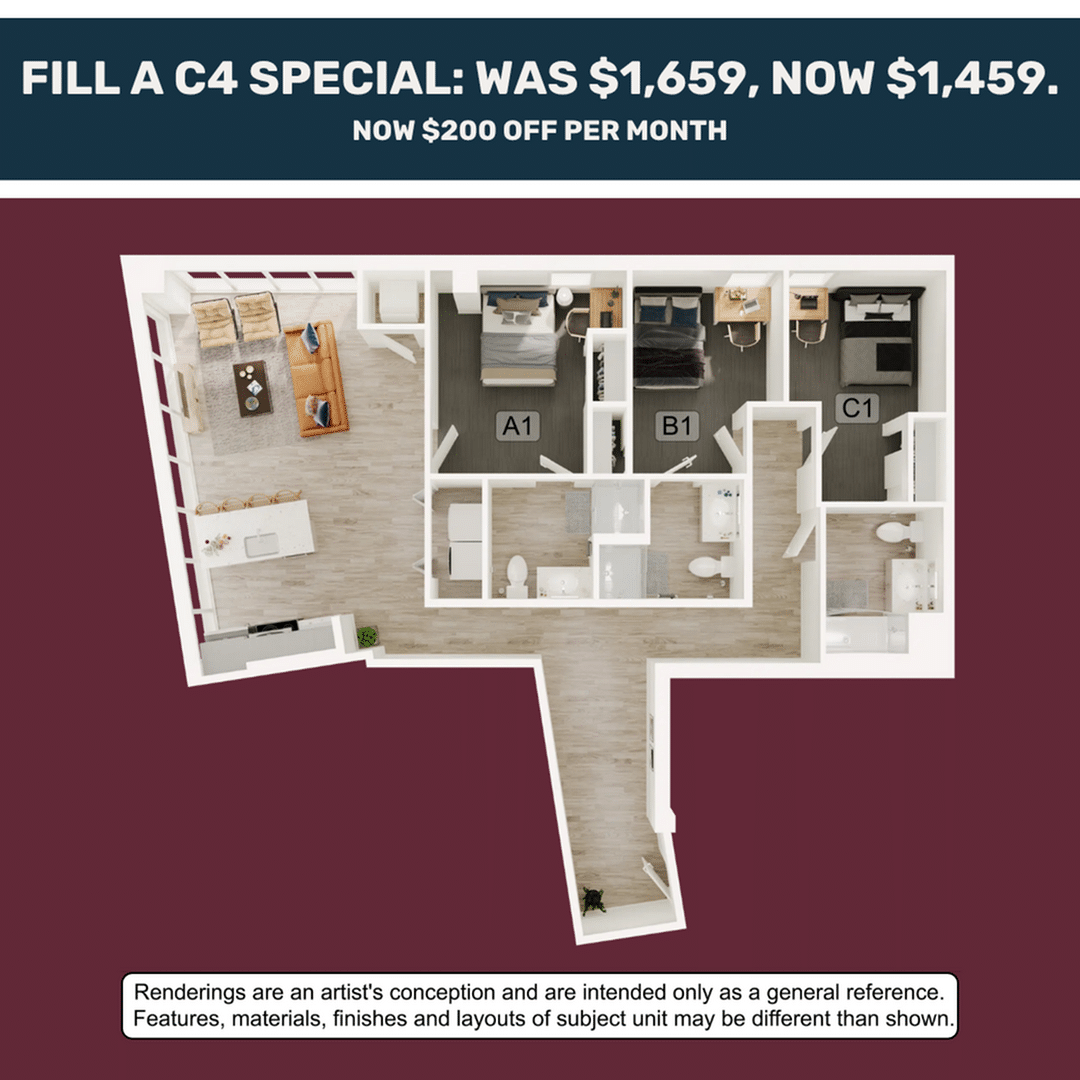 3BR/3BA – C4 floor plan
