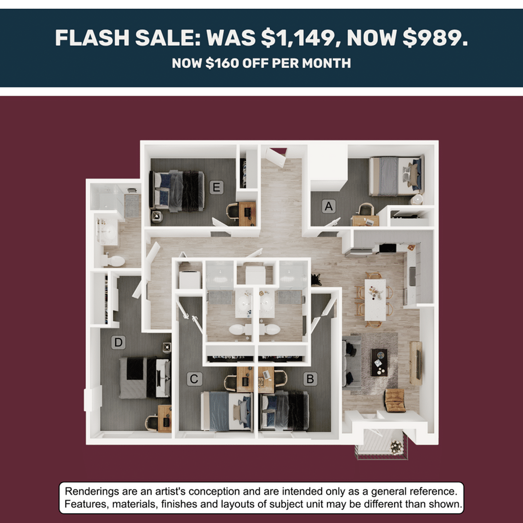 5BR/3BA – E1 floor plan