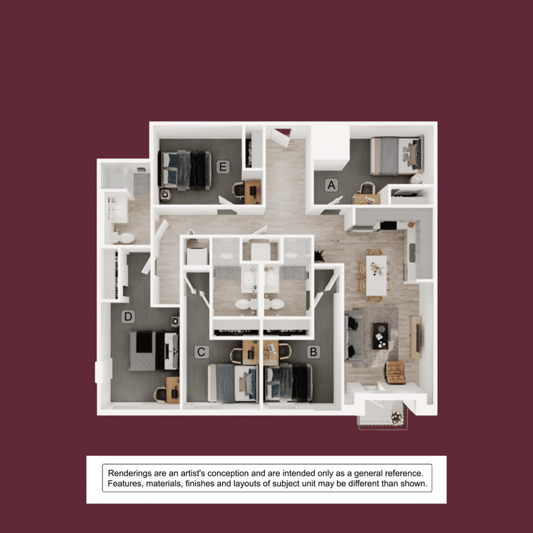 5BR/3BA – E1 floor plan